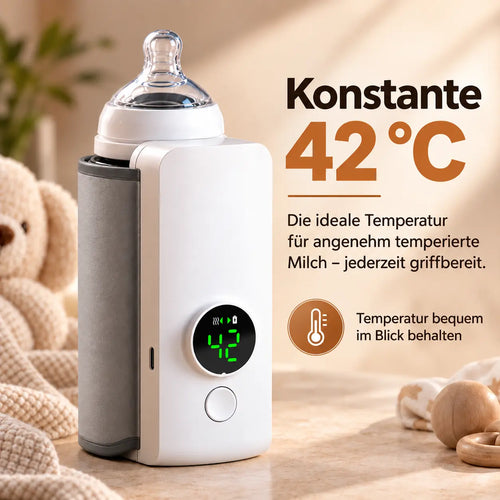 Nuckelwarm tragbarer Akku-Fläschchenwärmer mit Babyflasche, LED-Display zeigt 42 °C