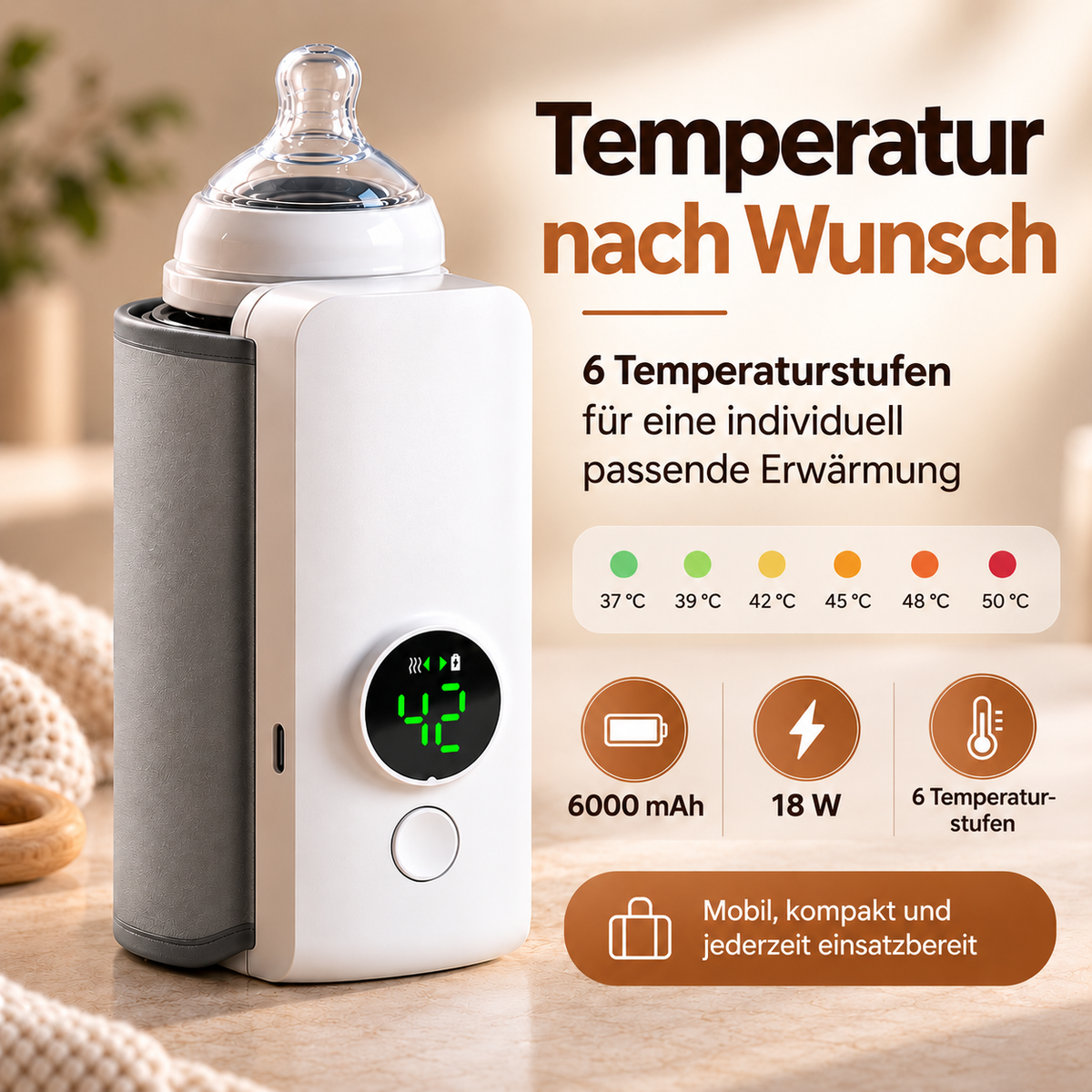 Nuckelwarm® – Tragbarer Babyflaschenwärmer
